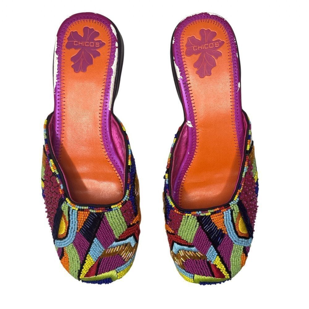 Chico's Key Largo Artsy & Bold Beaded Mule Slides